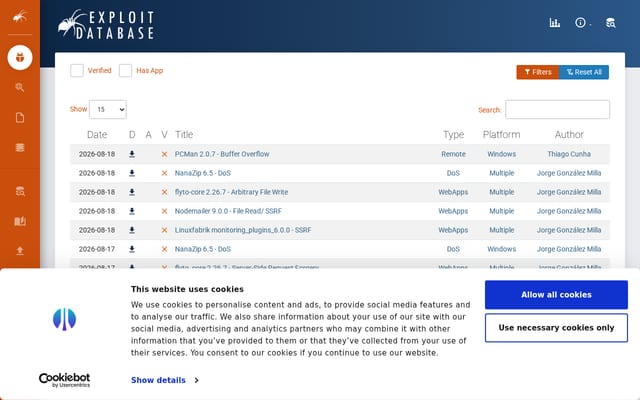Screenshot of exploit-db.com