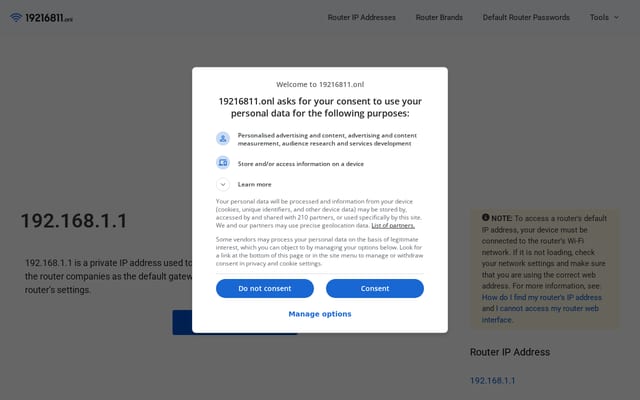 Screenshot of 19216811.uno