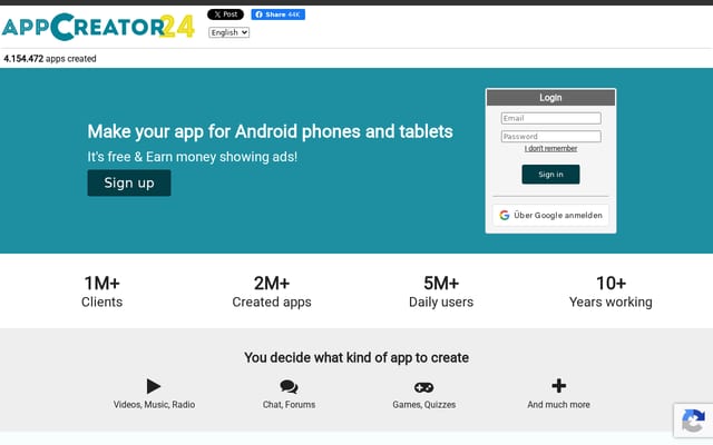 Screenshot of appcreator24.com