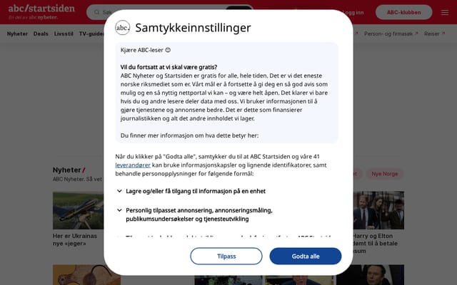 Screenshot of abcstartsiden.no
