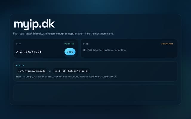 Screenshot of myip.dk
