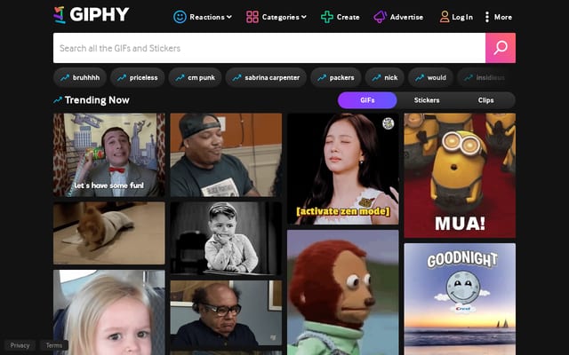 Screenshot of giphy.com