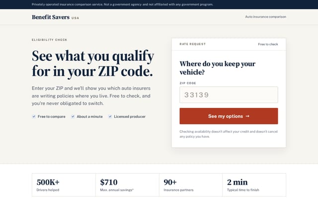 Screenshot of benefitsaversusa.com