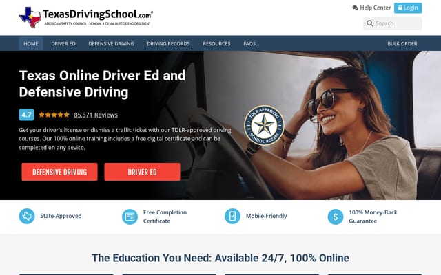 Screenshot of texasdrivingschool.com