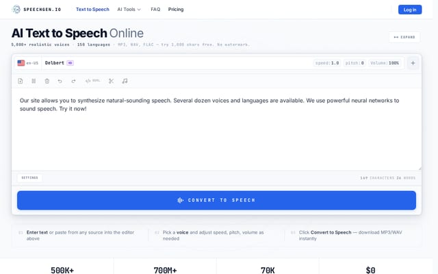 Screenshot of speechgen.io