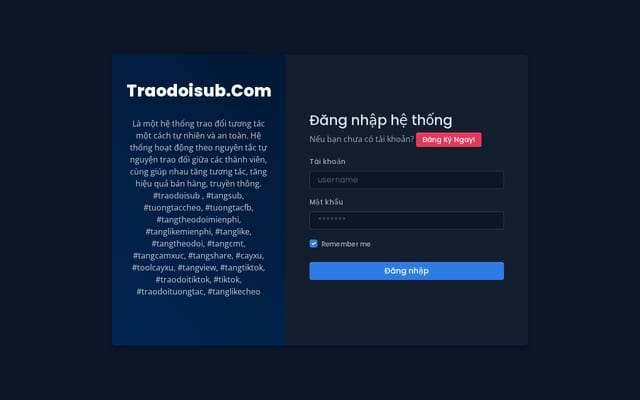Screenshot of traodoisub.com