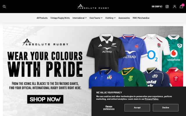 Screenshot of absoluterugby.co.uk