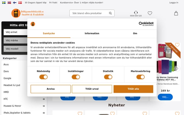 Screenshot of billigamobilskydd.se