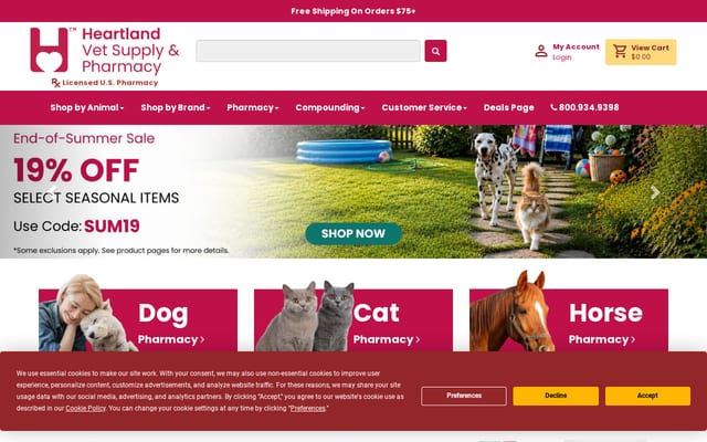 Screenshot of heartlandvetsupply.com