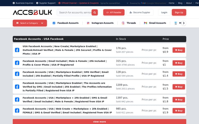Screenshot of accsbulk.com