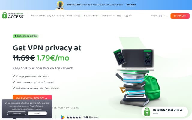 Screenshot of privateinternetaccess.com