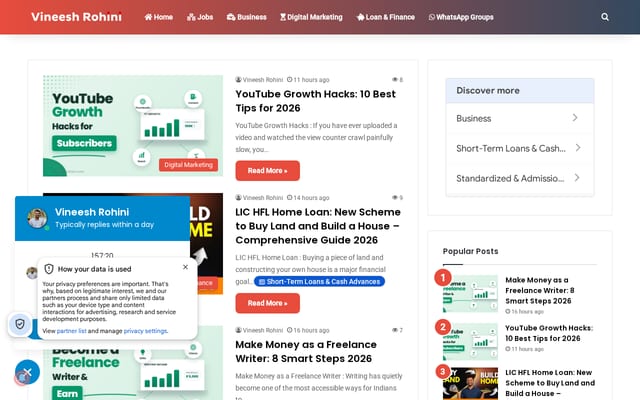 Screenshot of vineeshrohini.com
