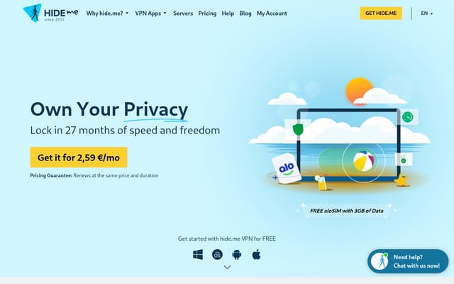 Screenshot of hide.me