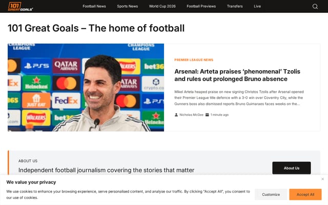Screenshot of 101greatgoals.com
