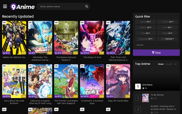 Screenshot of 9anime.lol