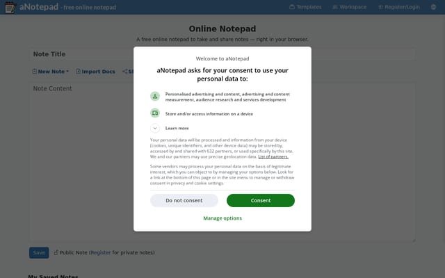 Screenshot of anotepad.com