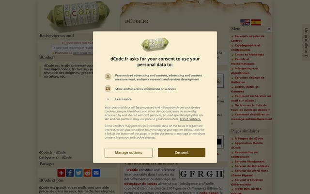 Screenshot of dcode.fr