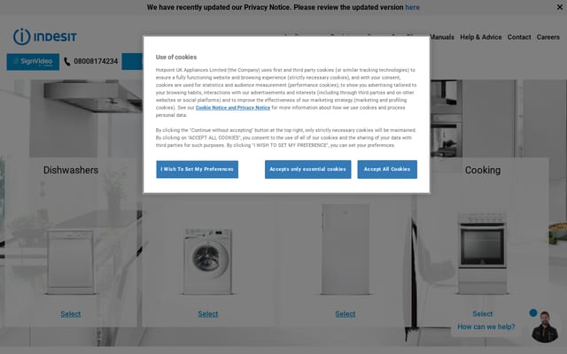Screenshot of indesitservice.co.uk