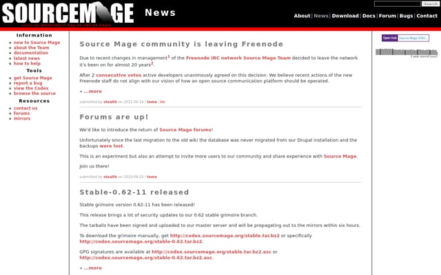 Screenshot of sourcemage.org