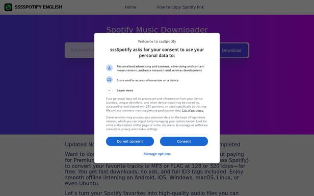 Screenshot of sssspotify.com