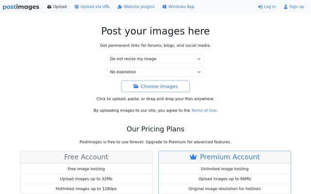 Screenshot of postimg.cc
