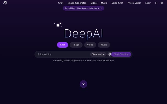 Screenshot of deepai.org