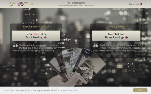 Screenshot of free-tarot-reading.net