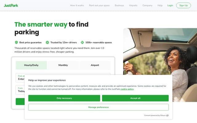 Screenshot of justpark.com