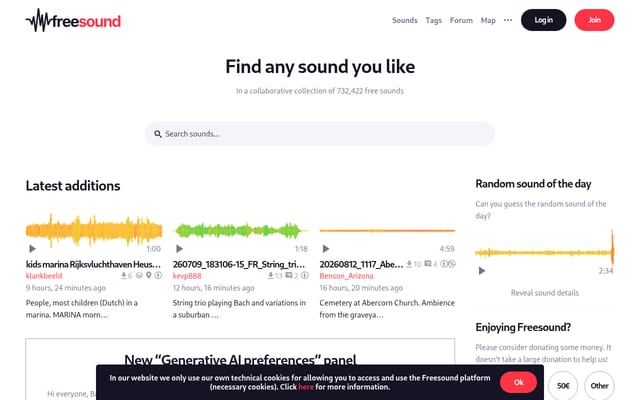 Screenshot of freesound.org