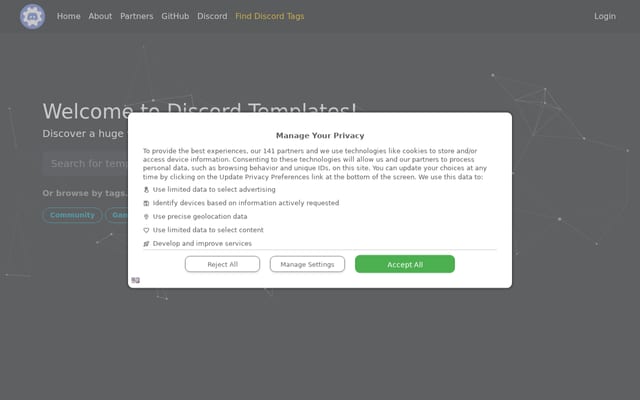 Screenshot of discordtemplates.me