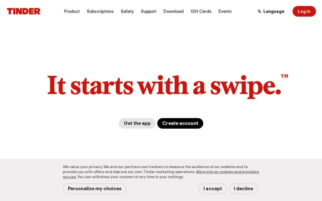 Screenshot of tinder.com