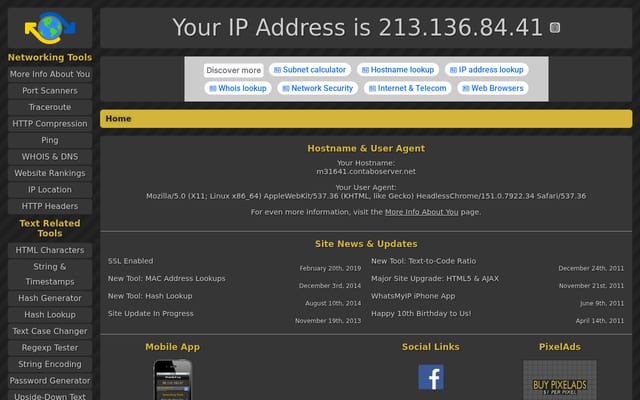 Screenshot of whatsmyip.org