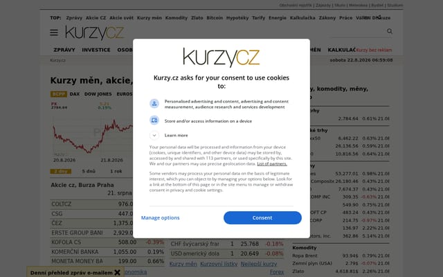 Screenshot of kurzy.cz