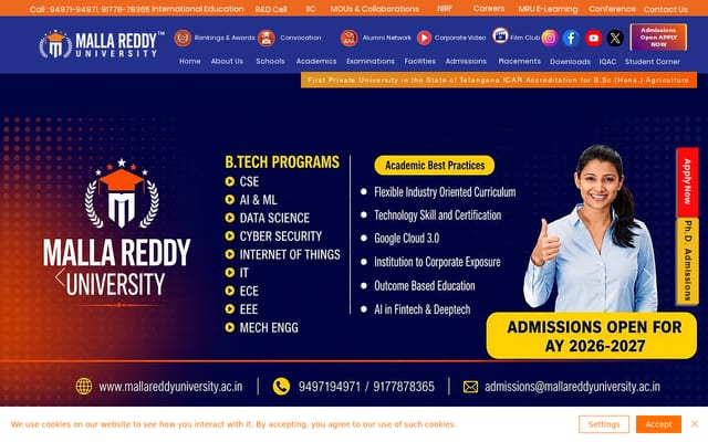 Screenshot of mallareddyuniversity.ac.in