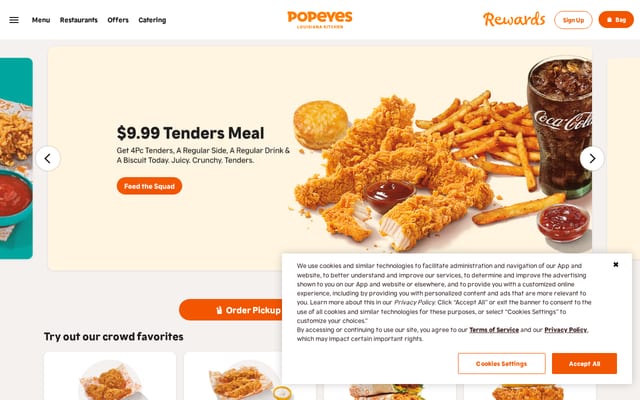 Screenshot of popeyes.com