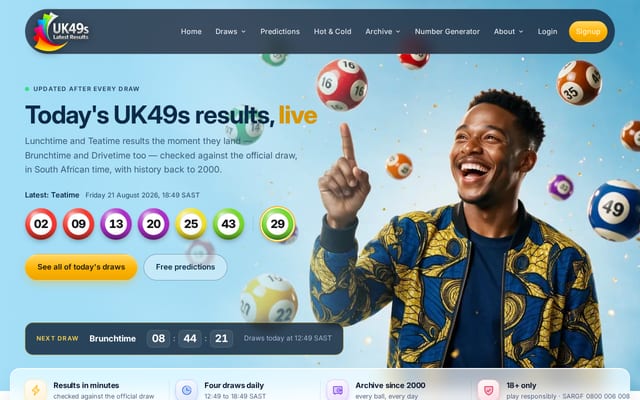 Screenshot of uk49slatestresults.co.za