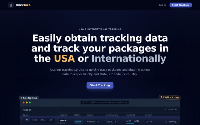 Screenshot of tracktaco.com