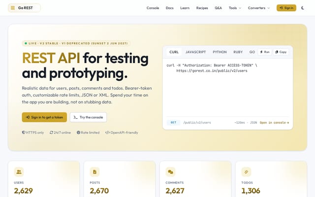 Screenshot of gorest.co.in