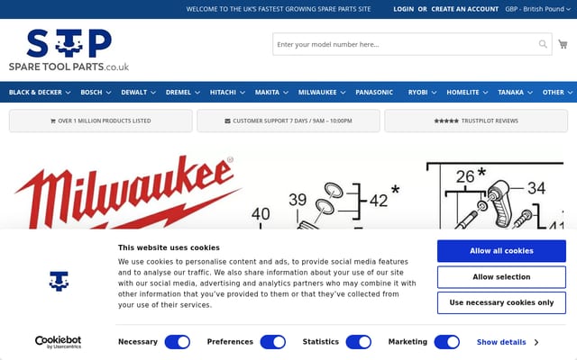 Screenshot of sparetoolparts.co.uk