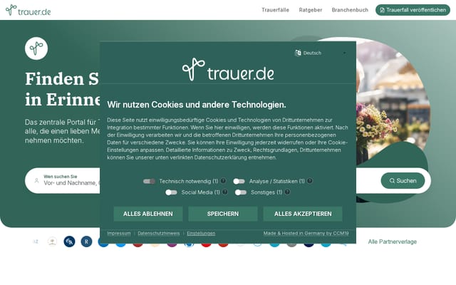 Screenshot of trauer.de