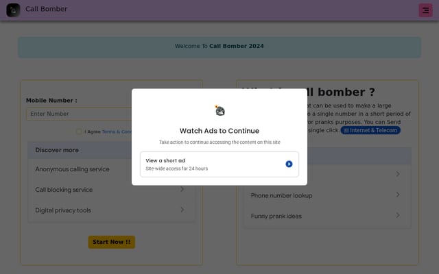Screenshot of thecallbomber.in