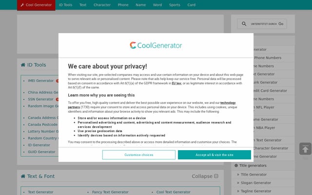 Screenshot of coolgenerator.com