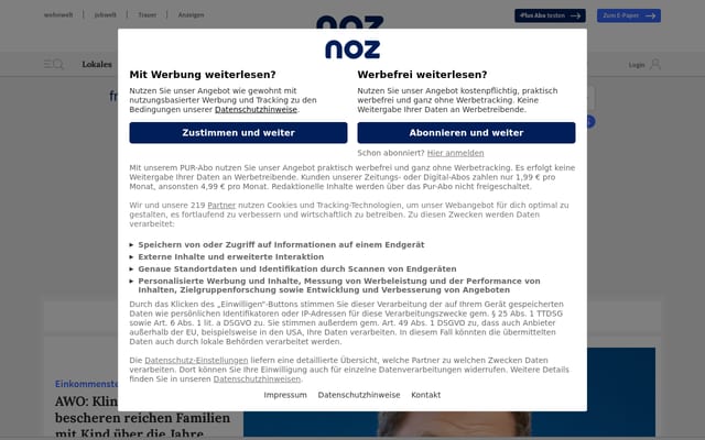 Screenshot of noz.de