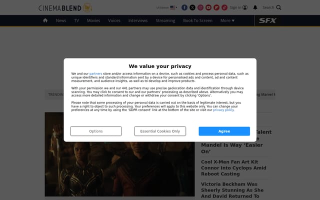 Screenshot of cinemablend.com