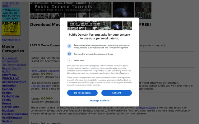Screenshot of publicdomaintorrents.com