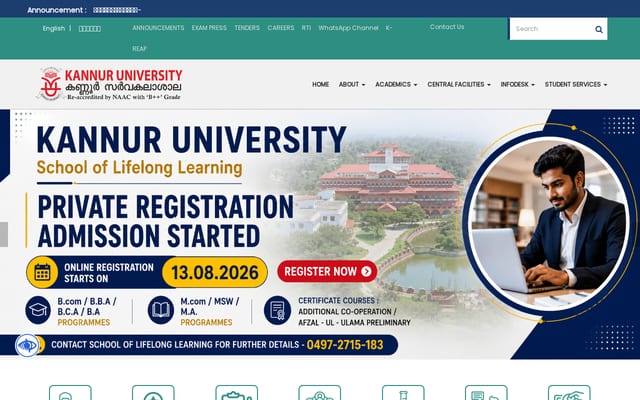 Screenshot of kannuruniversity.ac.in