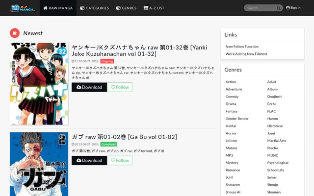Screenshot of a-zmanga.org