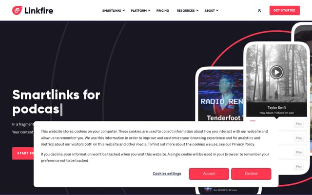 Screenshot of linkfire.com
