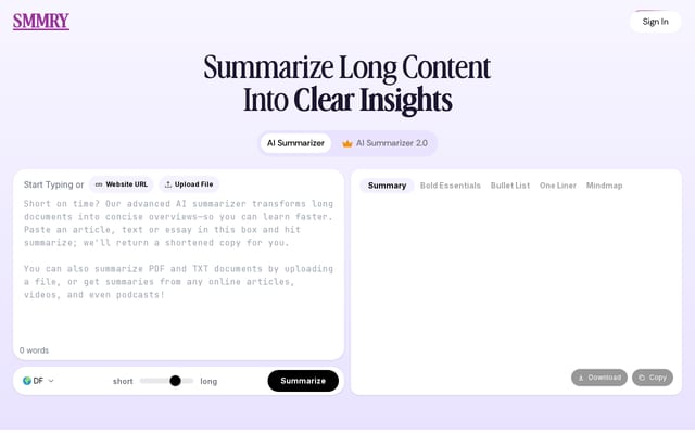 Screenshot of smmry.com