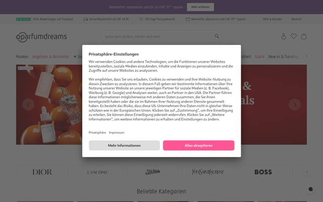 Screenshot of parfumdreams.ch